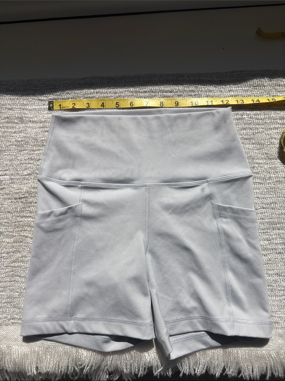 Yogalicious Light Gray High-Waist Athletic Shorts with Side Pockets